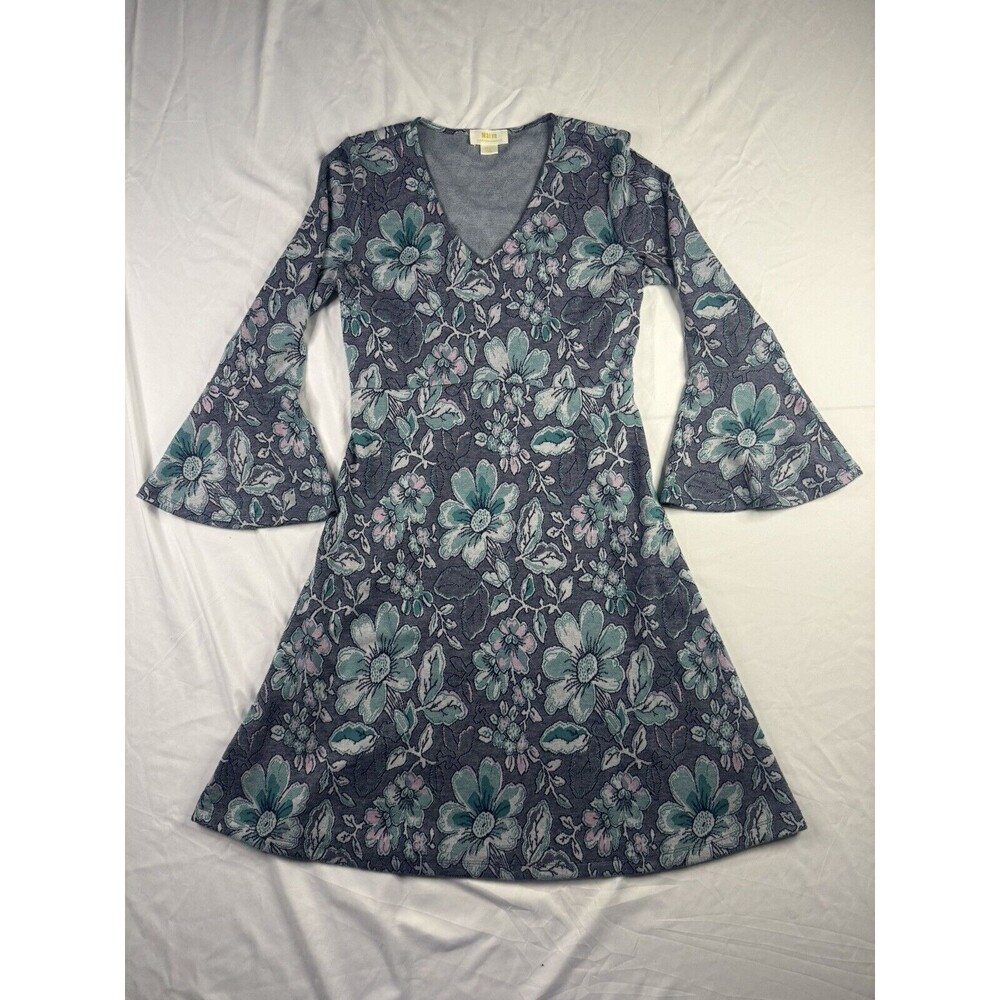Maeve Anthropologie Women V Neck Dress Floral Gray Small Lily Summer Bell Sleeve
